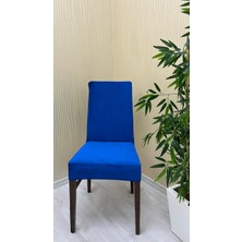 Italyan Süet Kumaş Lastikli Kaymaz Esnek Sandalye Koruyucu Örtü - Saks Mavi - Iki Adet