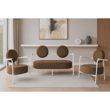 Azra Mobilya Venüs Koltuk Takımı Beyaz Dekoratif Modern Koltuk Seti | Ofis ve Ev Kullanımı Soft Kumaş Kahverengi