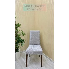 Parlak Kadife Kumaş Standart Işıltılı Lüks Sandalye Koruyucu Örtüsü - Gümüş Gri - Altı Adet