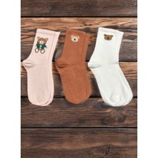 Bemp 3’lü Kadın Teddy Desenli Kolej Çorap