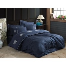 Mg Elegant Nakışlı Pamuk Saten Çift Kişilik Nev Takımı Zeugma Lacivert