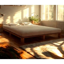 Pinoxi 180CM x 200CM Masif Ahşap Platform Çift Kişilik Karyola Ceviz Renk 180X200 cm