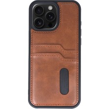 Genel Tedarik iPhone 15 Pro Max Kılıf Sara Kartvizitli Deri Kılıf - TABA-(5796) - EMTHBA2861-1511