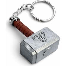 Mjolnir Çekiç Tasarımlı Özel Anahtarlık | Gümüş Gövde Kahverengi Sap | Metal Görünümlü Hediyelik