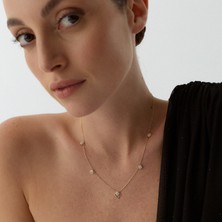 Aja Motira Sıralı Çiçek Motifli Çok Taşlı Altın Kolye