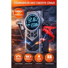 Ecuy Akü Takviye & Araç Hava Pompası Taşınabilir Çantalı Işıklı Kompresörlü Akü Takviye Cihaz 8000 Mah