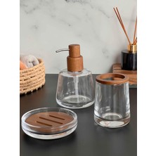 Rossev Naturel Ahşap Dokunuşlu Cam Banyo Seti 3 Parça