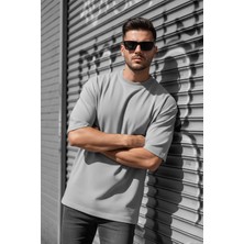 Oksit Benriy Erkek Oversize Basic Bisiklet Yaka Pamuklu T-Shirt Rahat Kesim Unisex Sevgili Kombini