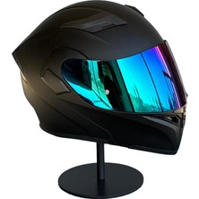 Scharf 902 Çene Açılır Motosiklet Kaskı – Güneş Gözlüklü (Rainbow Green Vizörlü) Matblack