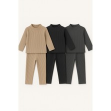 Mini Kanka Çocuk Ribana Takım 3’lü Set | Uzun Kollu Üst ve Pantolon Çocuk Takımı