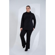 Roxxlen Büyük Beden Kadın Düğme Detaylı Siyah Bluz