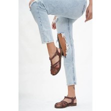 Tarçın Ayakkabı Hakiki Deri Kahverengi Twinkle-3 Kadın Deri Sandalet TRC61-0067