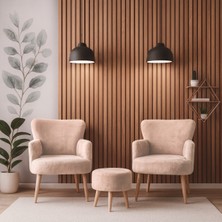 Azra Mobilya Roma Welsoft Yumuşak Kumaş 2 Berjer 1 Puf Seti – Yumuşak Dokulu Modern Konfor - Cappucino