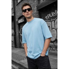 Oksit Benriy Erkek Oversize Basic Bisiklet Yaka Pamuklu T-Shirt Rahat Kesim Unisex Sevgili Kombini