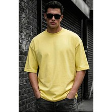 Oksit Benriy Erkek Oversize Basic Bisiklet Yaka Pamuklu T-Shirt Rahat Kesim Unisex Sevgili Kombini