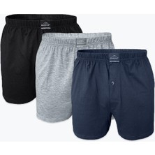 Malabadi Erkek Siyah Gri Füme 3 Lü Geniş Kalıp %100 Pamuk Boxer 3M024