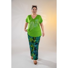 Roxxlen Büyük Beden Kadın V Yaka Taşlı Siyah Bluz