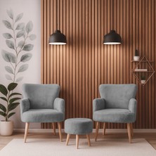 Azra Mobilya Roma Welsoft Yumuşak Kumaş 2 Berjer 1 Puf Seti – Yumuşak Dokulu Modern Konfor - Gri