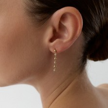 Aja Valina Top Motifli Çok Taşlı Sallantılı Pimli Altın Küpe