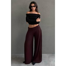 Madmext Bordo Dökümlü Cepli Krep Kumaş Wide Leg Pantolon MG2668