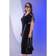 Roxxlen 3330504 Kadın Büyük Beden Kolu Volanlı Elbise Siyah