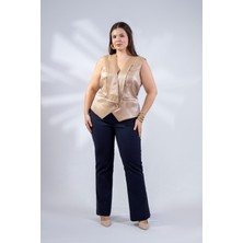 Roxxlen Büyük Beden Kadın Cepli Lacivert Pantolon