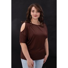 Roxxlen Büyük Beden Kadın Omuz Detaylı Bluz Mavi