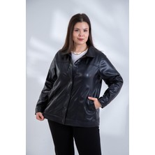 Roxxlen Büyük Beden Kadın Siyah Deri Ceket
