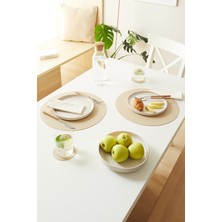 Home Wave 2 Adet Bej/Taş Suni Deri Sofra Sunum Tabak Altlığı Supla Amerikan Servisi 36x36 cm