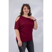 Roxxlen Büyük Beden Kadın Omuz Detaylı Bluz Mavi