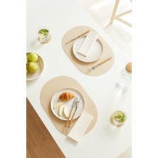 Home Wave 2 Adet Bej/Taş Suni Deri Sofra Sunum Tabak Altlığı Supla Amerikan Servisi 45x30 cm