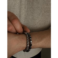 Çelik Zincir Ikili Oniks Bileklik