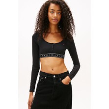 Tommy Hilfiger Kadın Tjw Sp Crop Tape Ls Rib T-Shirt