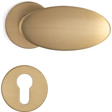 System Oberon Rozetli Kapı Kolu Takımı Altın Saten Renk Yale (Dış Kapı Rozetli )