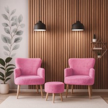 Azra Mobilya Roma Welsoft Yumuşak Kumaş 2 Berjer 1 Puf Seti – Yumuşak Dokulu Modern Konfor - Pembe
