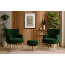 Azra Mobilya Roma Welsoft Yumuşak Kumaş 2 Berjer 1 Puf Seti – Yumuşak Dokulu Modern Konfor - Yeşil