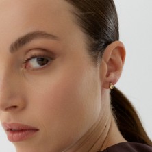 Aja Cerine Geometrik Form Tek Taşlı Pimli Altın Küpe