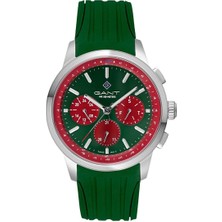 Gant Erkek Kol Saati Yeşil Silikon Kordon Gümüş Kasa Yeşil Kırmızı Kadran 44.5 mm Paslanmaz Çelik Mineral Cam 10 Atm
