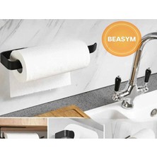 Beasym 2 Adet Paslanmaz Siyah ,kağıt Rulo Havluluk, Peçetelik, Yapışkanlı ,banyo Askısı 2 Adet