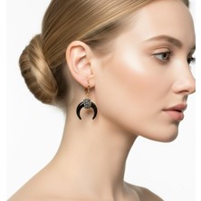 Luyiaccessory Markazit Taşlı Siyah Ay Küpe Küçük Boy