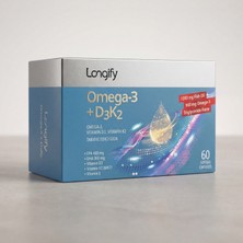 Longify Omega 3 + D3K2, Balık Yağı, EPA, DHA, Vitamin D3, Vitamin K2 (Mk7), Vitamin E, 60 Yumuşak Kapsül