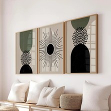 Pam Studio Minimalist Geometrik Güneş ve Doğa Temalı Modern 3’lü Poster Seti – Soyut Duvar Dekoru