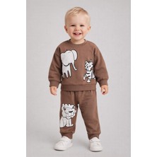Dinamik çocuk Erkek Bebek Fil Aslan Kaplan Baskılı 2'li Eşofman Takımı – Mevsimlik Sweatshirt & Alt 6-9-12-18-24AYLIK