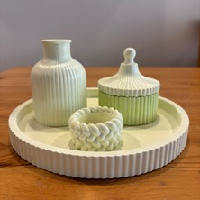 Atölye Sonart Ebru Desenli Taş Tozu Dekoratif Tepsili 4'lü Mumluk Set