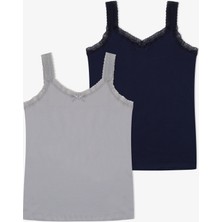 Koza İç Giyim Kadın Pamuklu 2’li Kol Yaka Dantelli Geniş Askılı Atlet