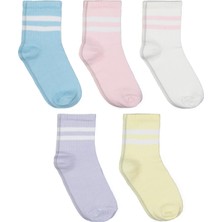 Civil Girls Basic Çizgili Düz 5'li 2-12 Yaş Kız Soket Çorap - Standart 6-7 Yaş
