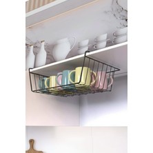 Octopus Bazaar Dolap Içi Düzenleyici Kanguru Raf Asılabilir Raf Fincanlık Tabaklık Organizer Metal Siyah