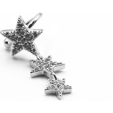 Sose Moda Üçlü Yıldız Zirkon Earcuff Kıkırdak Küpe – Gümüş, Sıkıştırmalı, Anti Alerjik