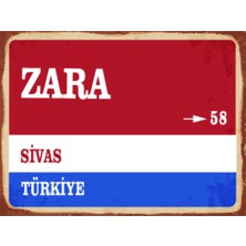 BiveSa Sivas Ili Zara Ilçesi  Retro Ahşap Sokak Tabelası