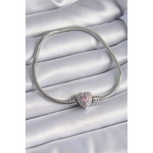 Pazarcan Pirinç Zirkon Taşlı Kalp Figür Charm Model Kadın Bileklik